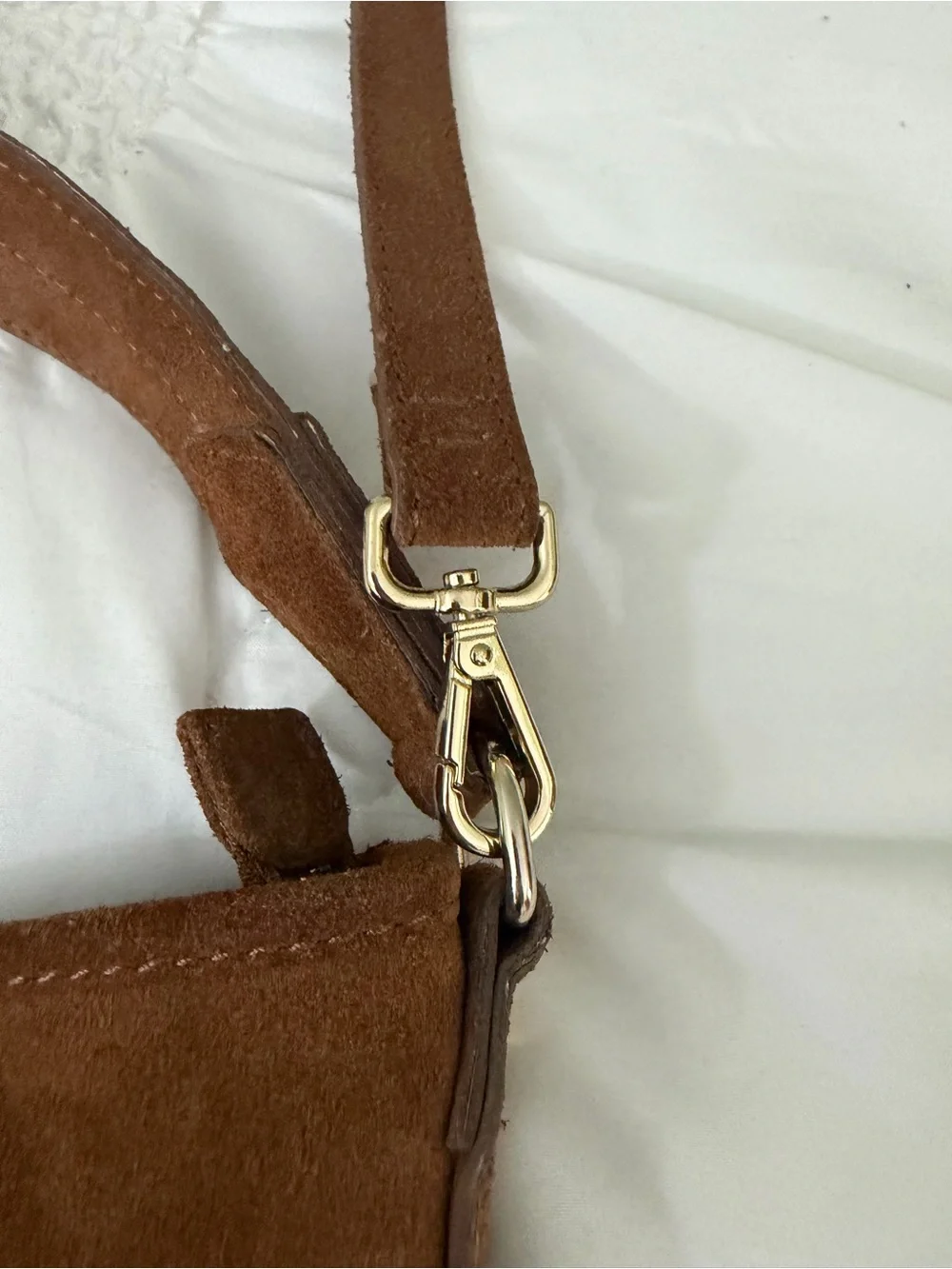 Cognac Brown Suede Leather Bohemian Hobo Crossbody Multi Gold Zipper Purse Bag